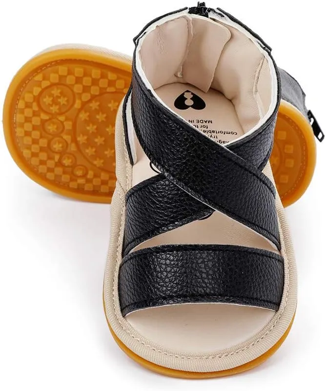 E-FAK Infant Baby Girls Sandals Summer Crib PU Leather Bowknot Soft Anti-Slip Rubber Sole Toddler First Walkers Shoes