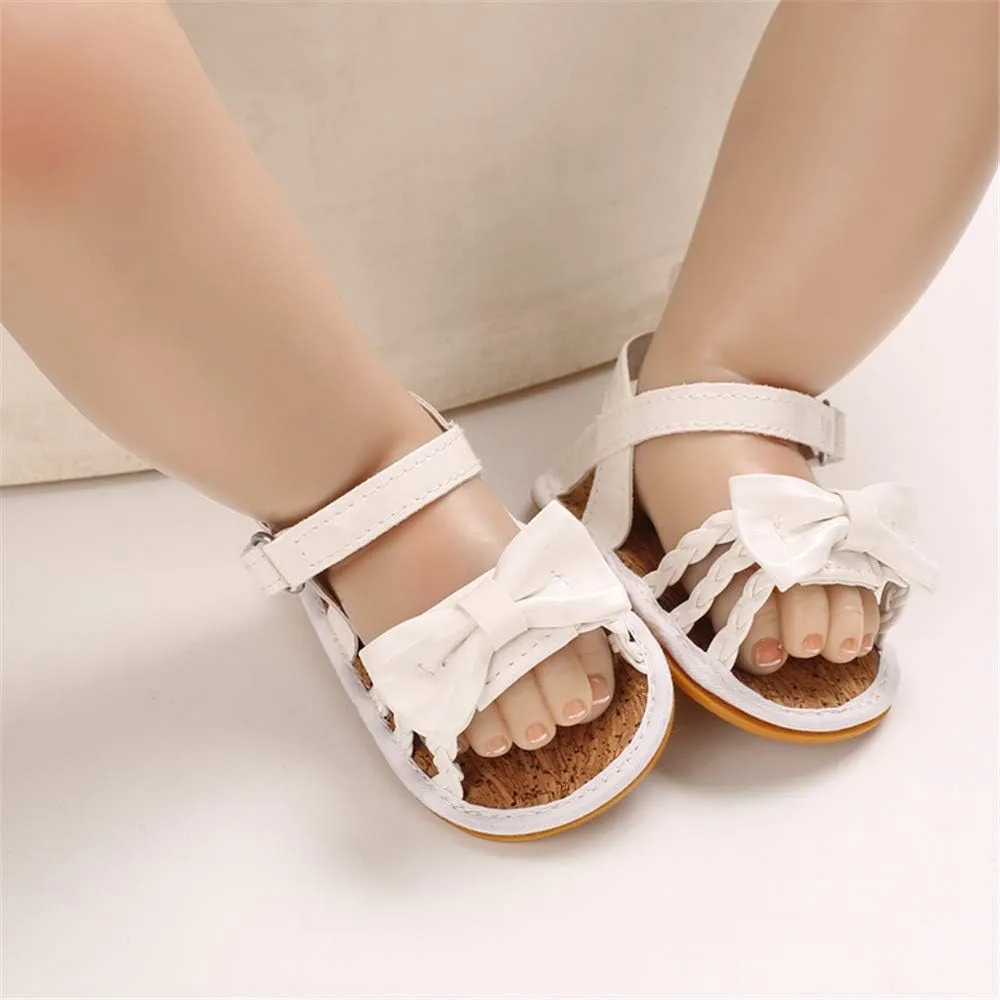 E-FAK Infant Baby Girls Sandals Summer Crib PU Leather Bowknot Soft Anti-Slip Rubber Sole Toddler First Walkers Shoes