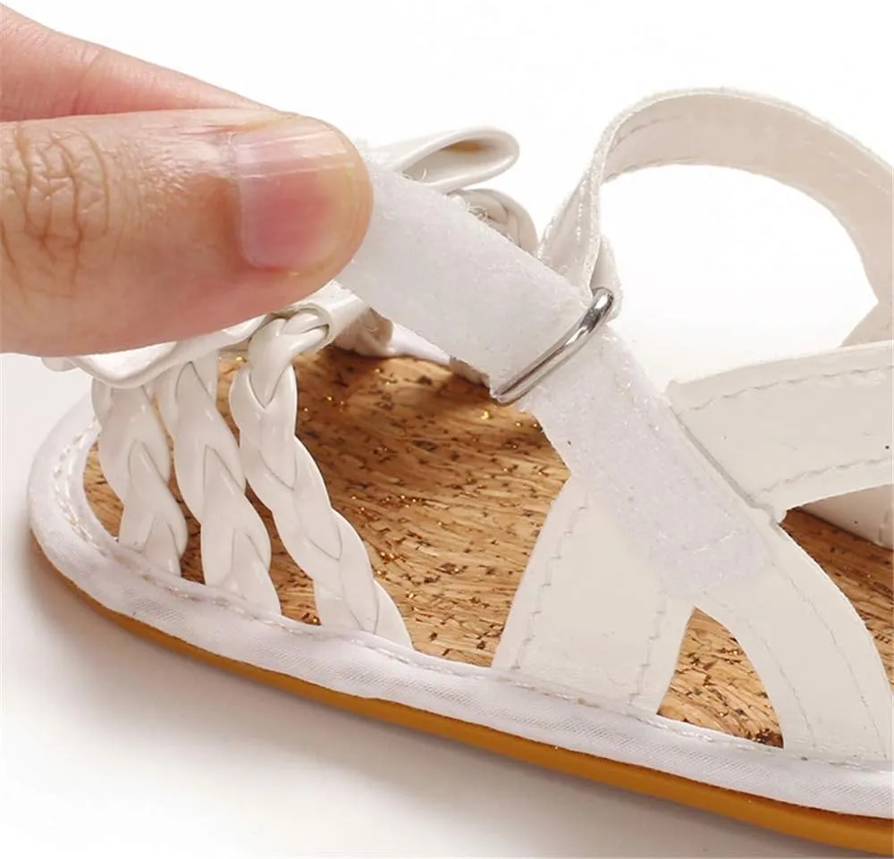 E-FAK Infant Baby Girls Sandals Summer Crib PU Leather Bowknot Soft Anti-Slip Rubber Sole Toddler First Walkers Shoes