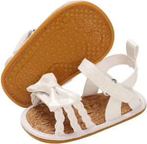 E-FAK Infant Baby Girls Sandals Summer Crib PU Leather Bowknot Soft Anti-Slip Rubber Sole Toddler First Walkers Shoes