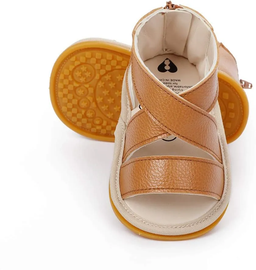 E-FAK Infant Baby Girls Sandals Summer Crib PU Leather Bowknot Soft Anti-Slip Rubber Sole Toddler First Walkers Shoes