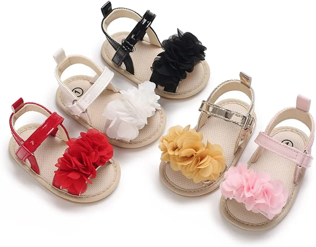 E-FAK Infant Baby Girls Sandals Summer Crib PU Leather Bowknot Soft Anti-Slip Rubber Sole Toddler First Walkers Shoes