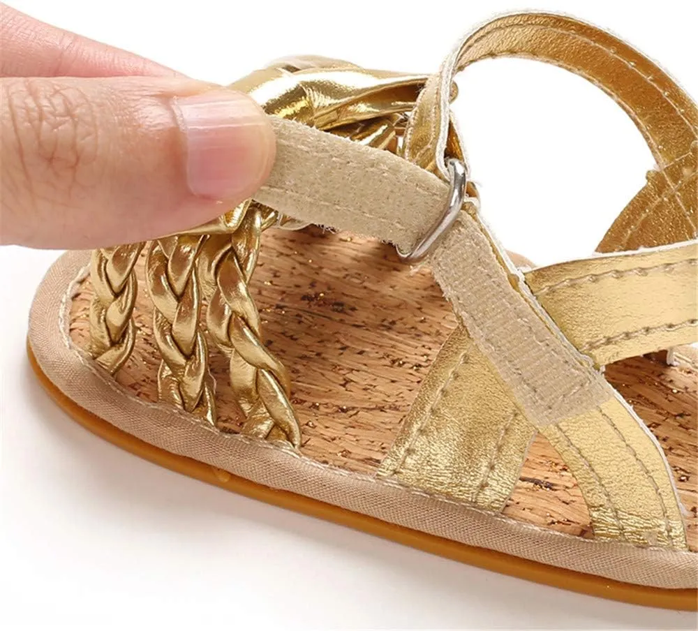 E-FAK Infant Baby Girls Sandals Summer Crib PU Leather Bowknot Soft Anti-Slip Rubber Sole Toddler First Walkers Shoes