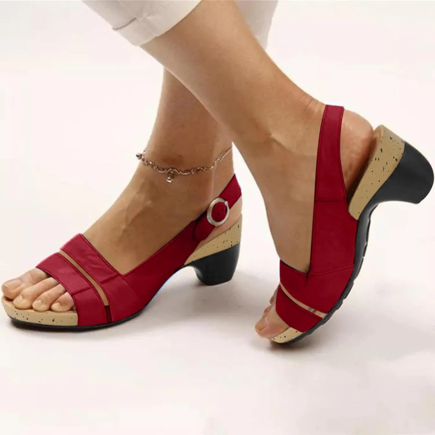 Eduavar Womens Sandals Comfortable, Womens Sandals Orthopedic Sandals Dressy Open Toe Low Heel Sandals with Ankle Strap
