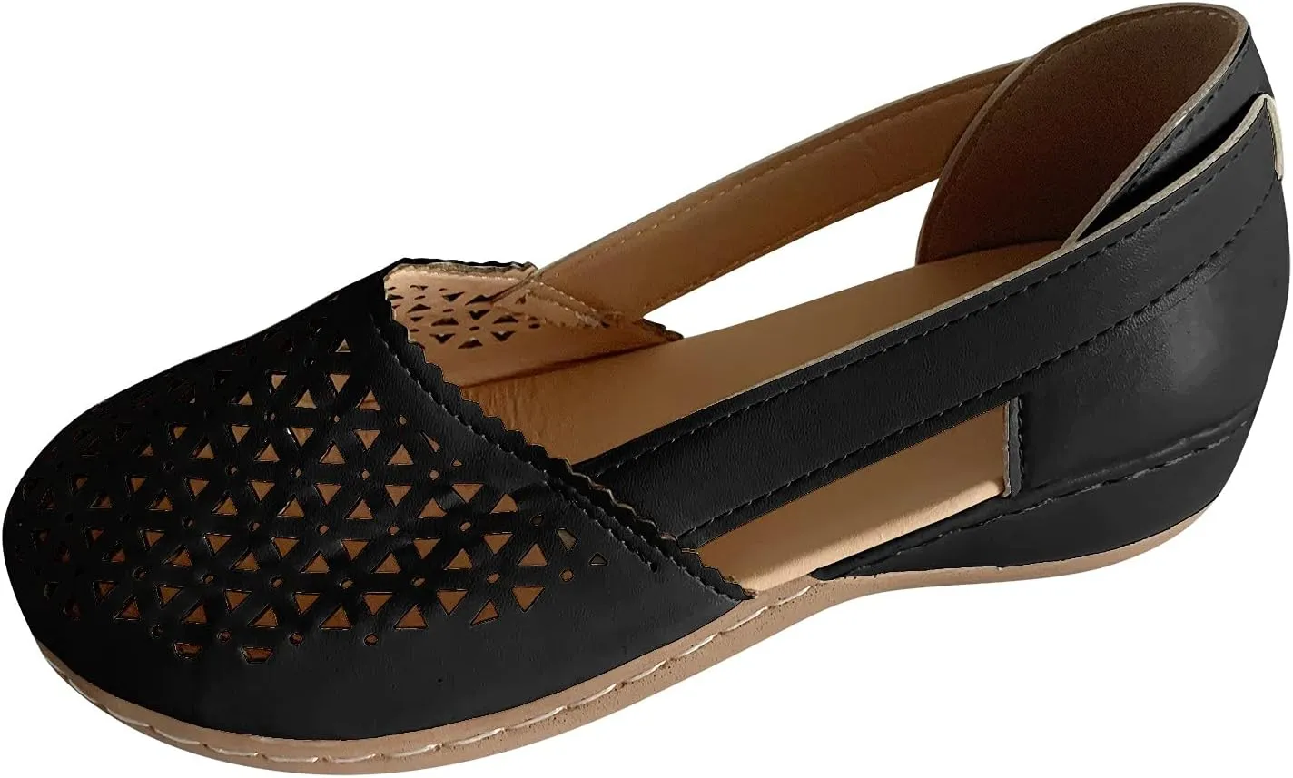 Eduavar Womens Sandals Dressy, Womens Sandals Casual Mule Hollow Out Flat Sandals Breathable Peep Toe Sandals Shoes