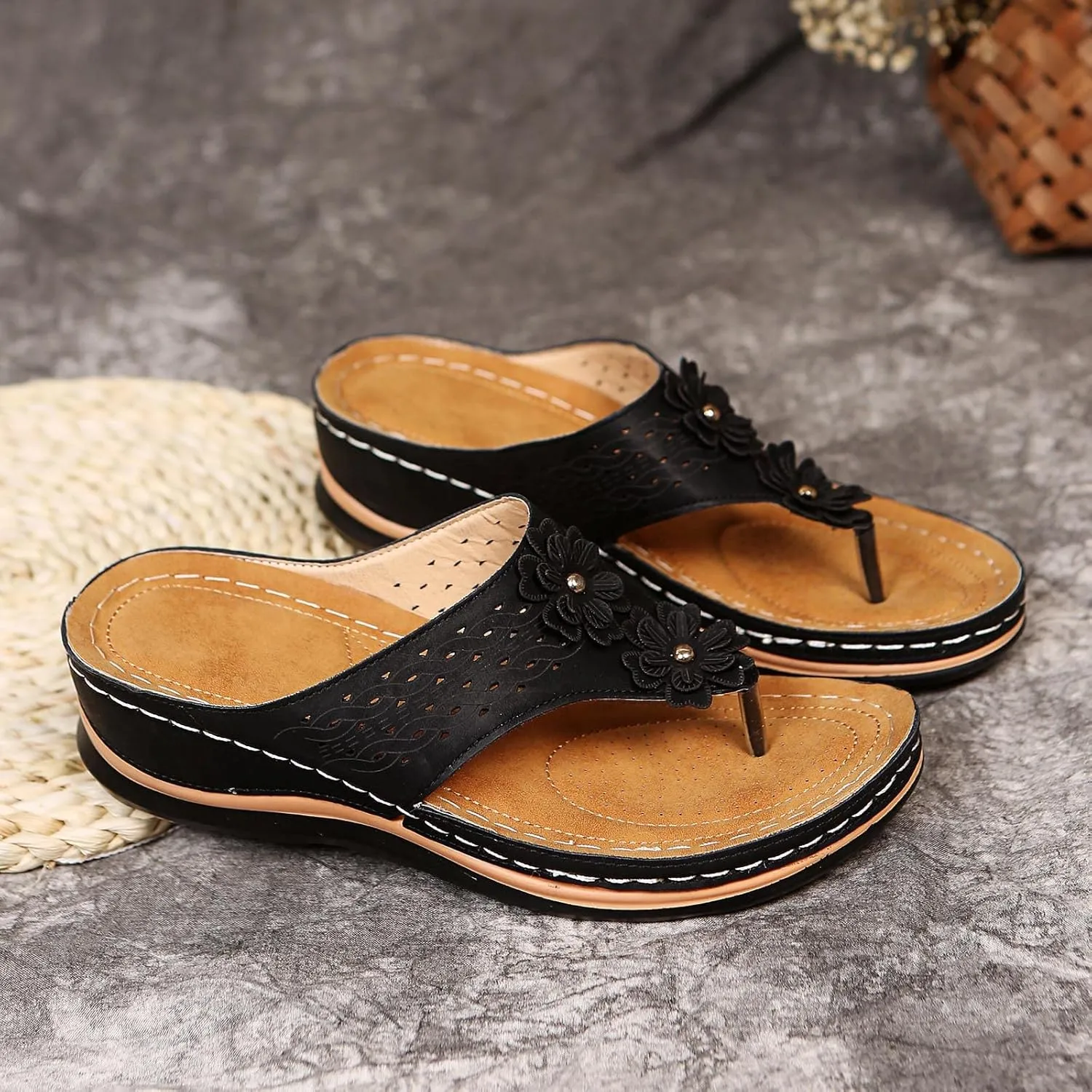 Eduavar Womens Wedge Sandals, Womens Sandals Dressy Summer Breathable Flip Flops Summer Beach Sandals Slippers