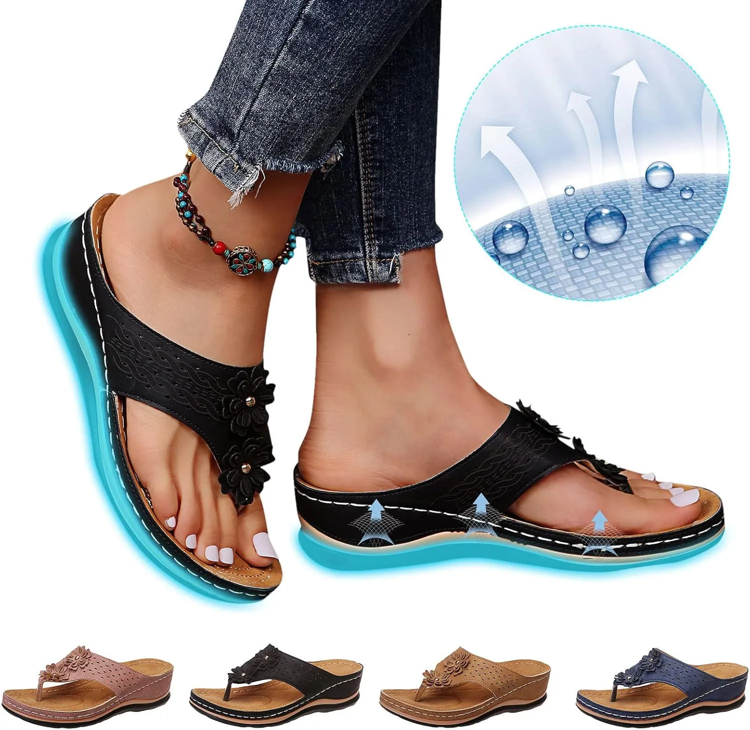 Eduavar Womens Wedge Sandals, Womens Sandals Dressy Summer Breathable Flip Flops Summer Beach Sandals Slippers