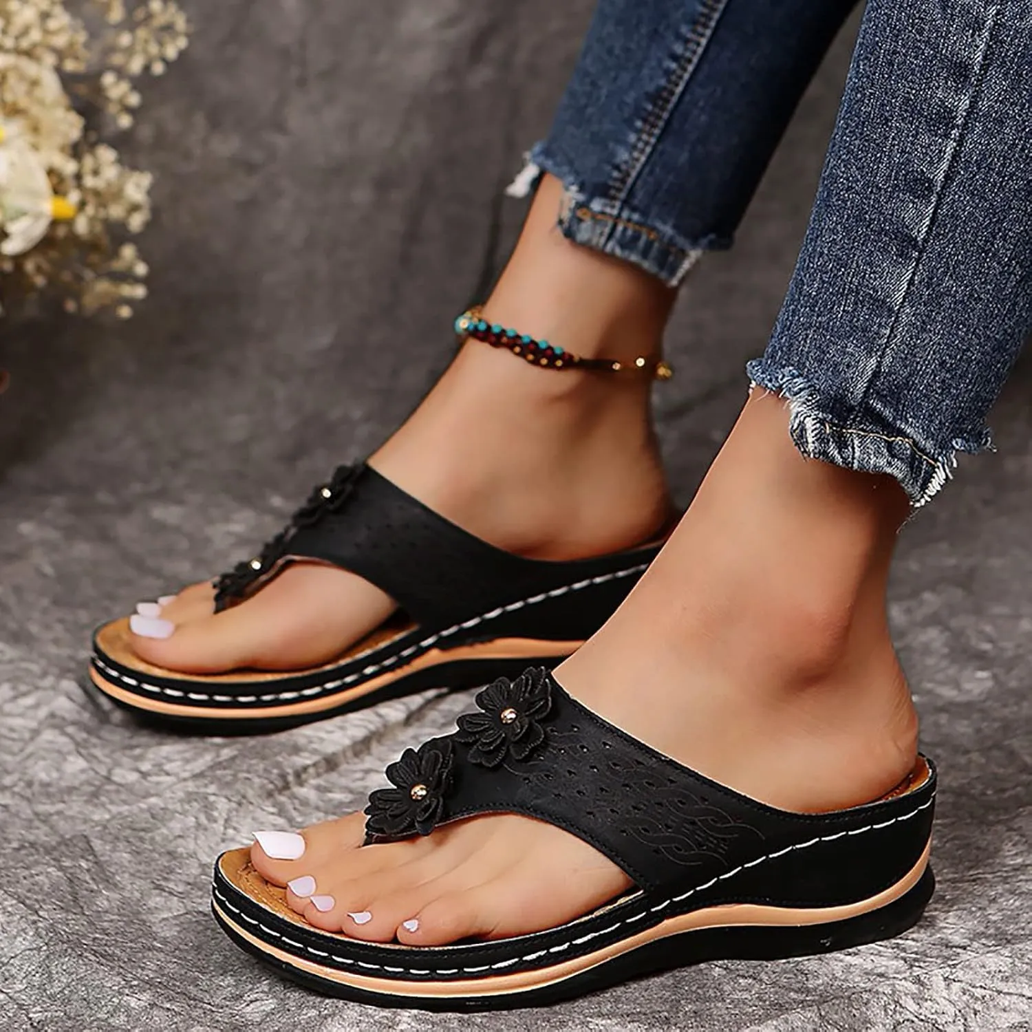 Eduavar Womens Wedge Sandals, Womens Sandals Dressy Summer Breathable Flip Flops Summer Beach Sandals Slippers