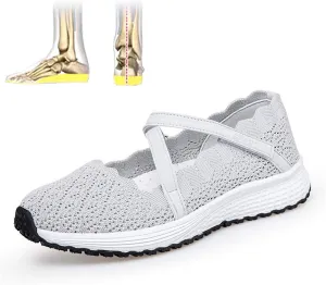 Elderly Orthopaedic Sports Shoes Womens Plantar Fasciitis Cloth Shoe with Breathable Mesh and 3D Anti-Slip Sole for Pregnant Swollen Edema Foot Footwear (Grey 36 EU)