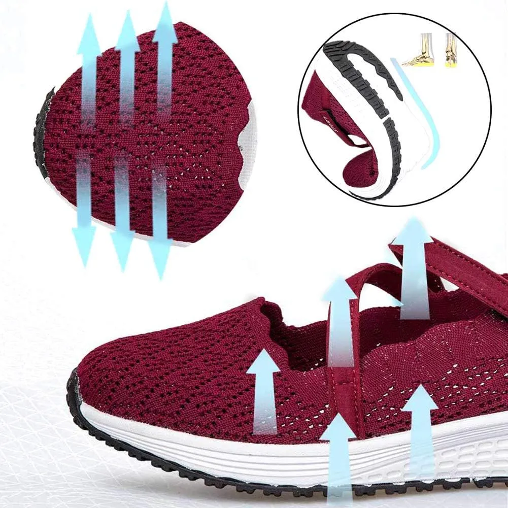Elderly Orthopaedic Sports Shoes Womens Plantar Fasciitis Cloth Shoe with Breathable Mesh and 3D Anti-Slip Sole for Pregnant Swollen Edema Foot Footwear