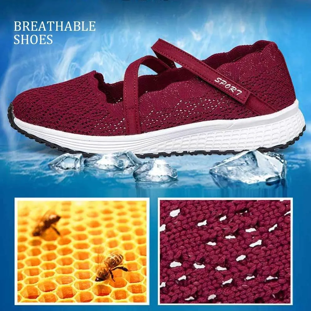 Elderly Orthopaedic Sports Shoes Womens Plantar Fasciitis Cloth Shoe with Breathable Mesh and 3D Anti-Slip Sole for Pregnant Swollen Edema Foot Footwear