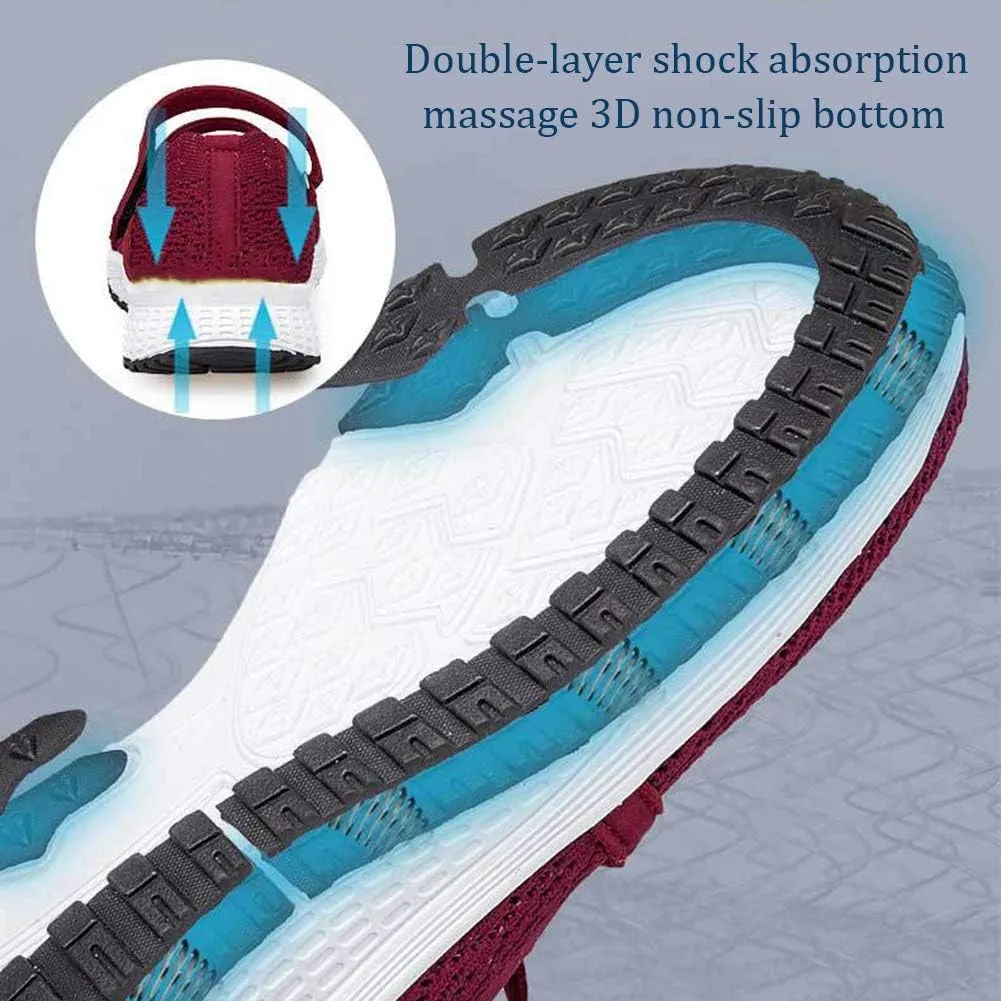 Elderly Orthopaedic Sports Shoes Womens Plantar Fasciitis Cloth Shoe with Breathable Mesh and 3D Anti-Slip Sole for Pregnant Swollen Edema Foot Footwear