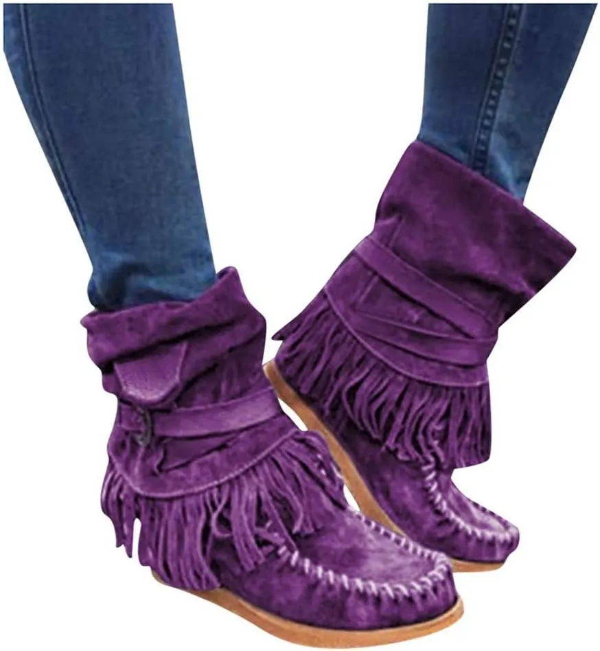 Gibobby Booties for Women Flat Women's Wide Width Ankle Booties - Classic Side Zipper Low Stacked Heel Round Toe Suede Comfy Boots Purple