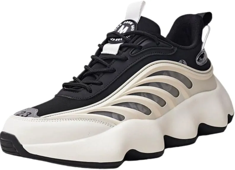 [Height-Boosting Athletic Sneakers Shoes] Versatile Men's Athletic Sneakers - Thick Sole, Height-Boosting Dad Shoes in Black & White Stripe, Breathable Fabric Lining, All-Season Outdoor (Beige,8)