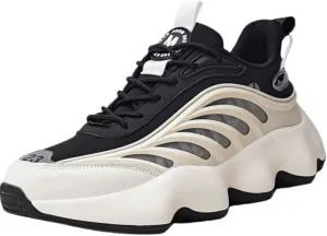 [Height-Boosting Athletic Sneakers Shoes] Versatile Men's Athletic Sneakers - Thick Sole, Height-Boosting Dad Shoes in Black & White Stripe, Breathable Fabric Lining, All-Season Outdoor (Beige,8)