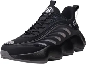 [Height-Boosting Athletic Sneakers Shoes] Versatile Men's Athletic Sneakers - Thick Sole, Height-Boosting Dad Shoes in Black & White Stripe, Breathable Fabric Lining, All-Season Outdoor (Black,11)