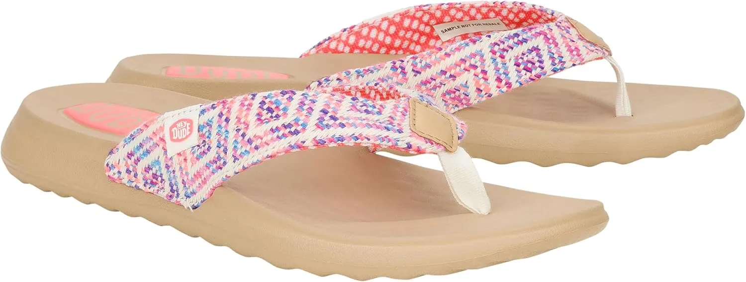 HEYDUDE Christi Flip Surf Baja Blue/Pink/Multi Size 5, Womens Sandals, women's flip flops, Comfortable & Light-Weight