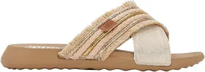 HEYDUDE Christi Slide Novelty Fringe Natural/Gold, Womens Sandals, women's flip flops, Comfortable & Light-Weight