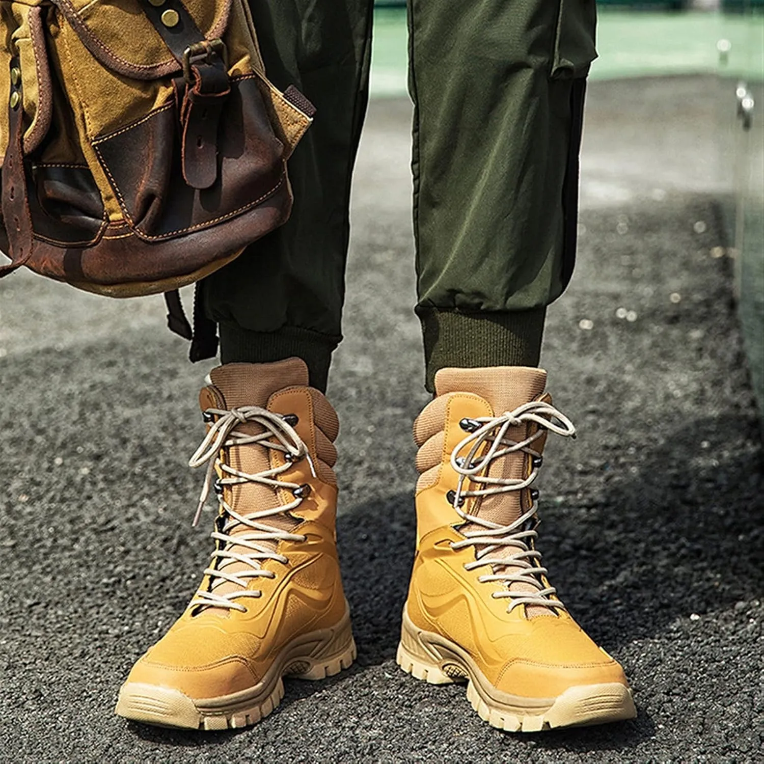 High Rise Hiking Boots, Outdoor Tactical Military Boots, Mens High- top Casual Combat Shoes,Lace- up Motorcycle Biker Waterproof Non- Slip Boots, for Hiking,Hunting,Working,Walking