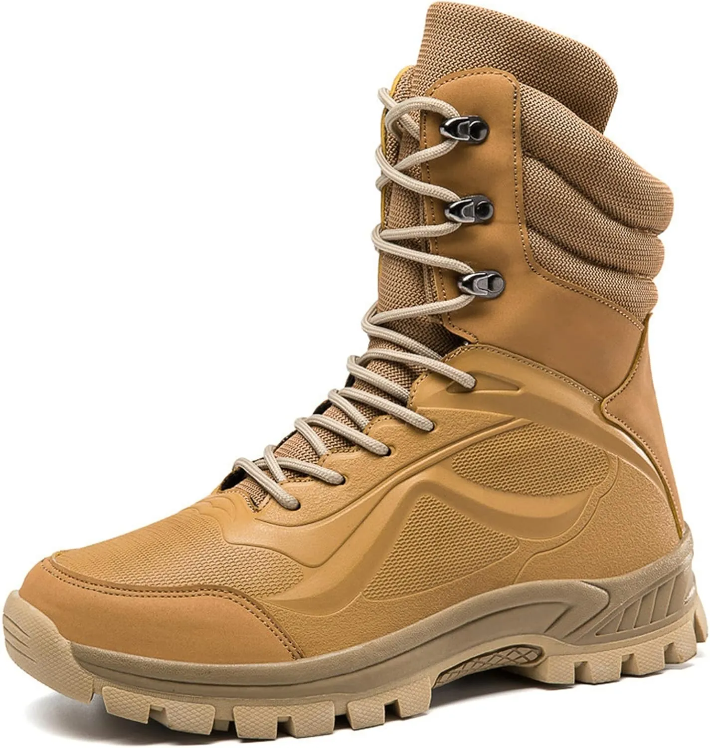 High Rise Hiking Boots, Outdoor Tactical Military Boots, Mens High- top Casual Combat Shoes,Lace- up Motorcycle Biker Waterproof Non- Slip Boots, for Hiking,Hunting,Working,Walking