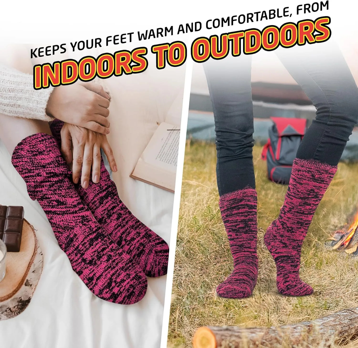 HOT FEET Thermal Socks For Women for Cold Weather ?C Thick Warm Winter Hiking Heat Insulated Socks, Women??s sizes 4?C10.5