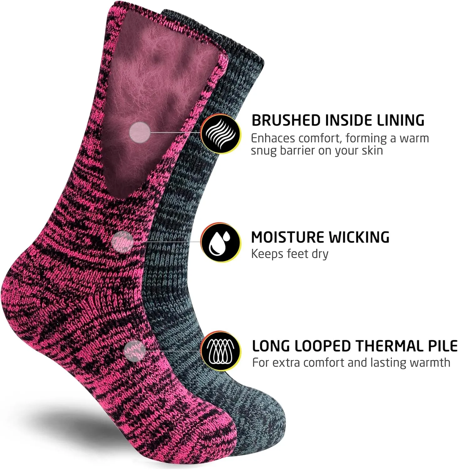 HOT FEET Thermal Socks For Women for Cold Weather ?C Thick Warm Winter Hiking Heat Insulated Socks, Women??s sizes 4?C10.5