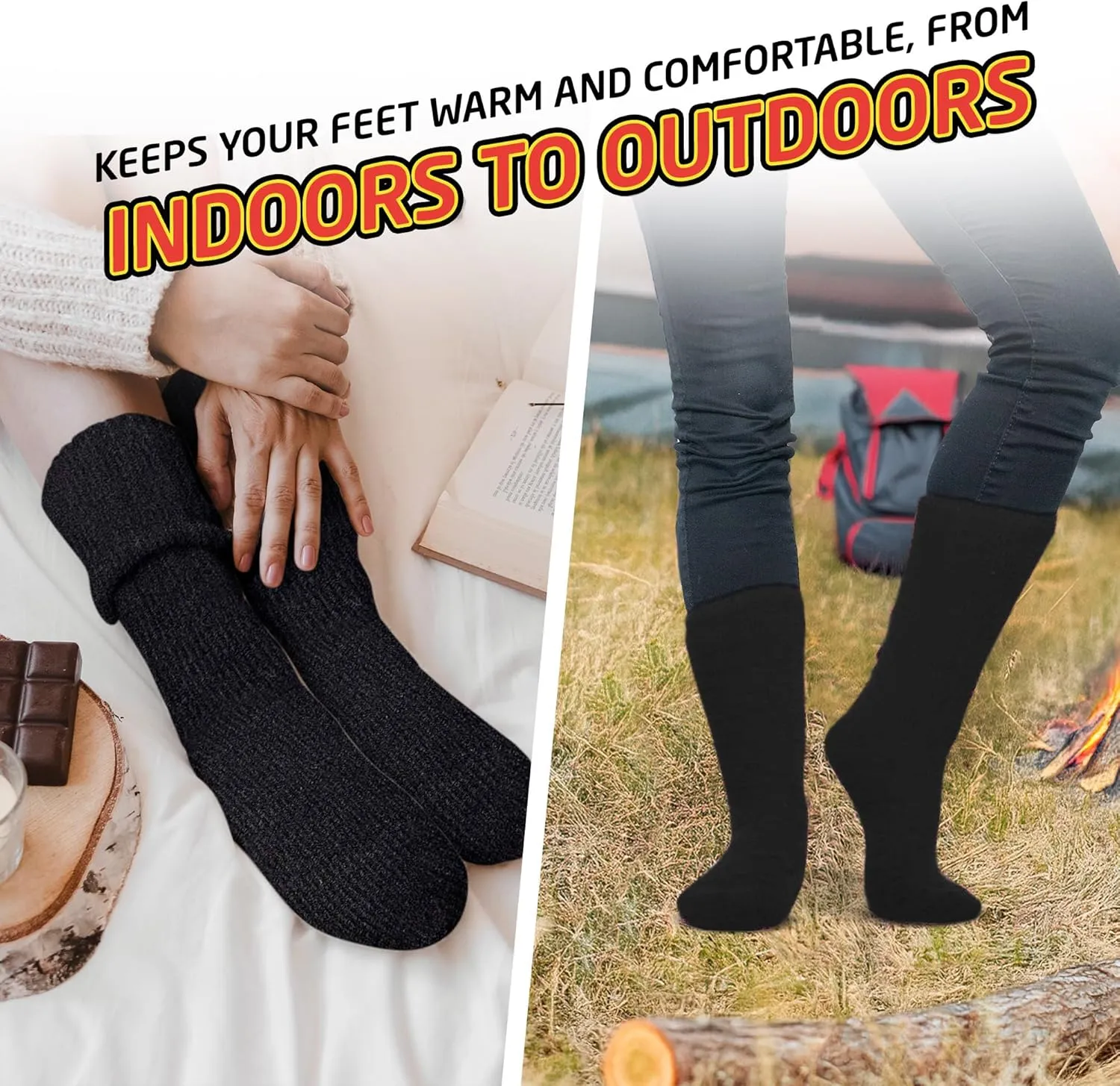 HOT FEET Thermal Socks For Women for Cold Weather  Thick Warm Winter Hiking Heat Insulated Socks, Womens sizes 410.5