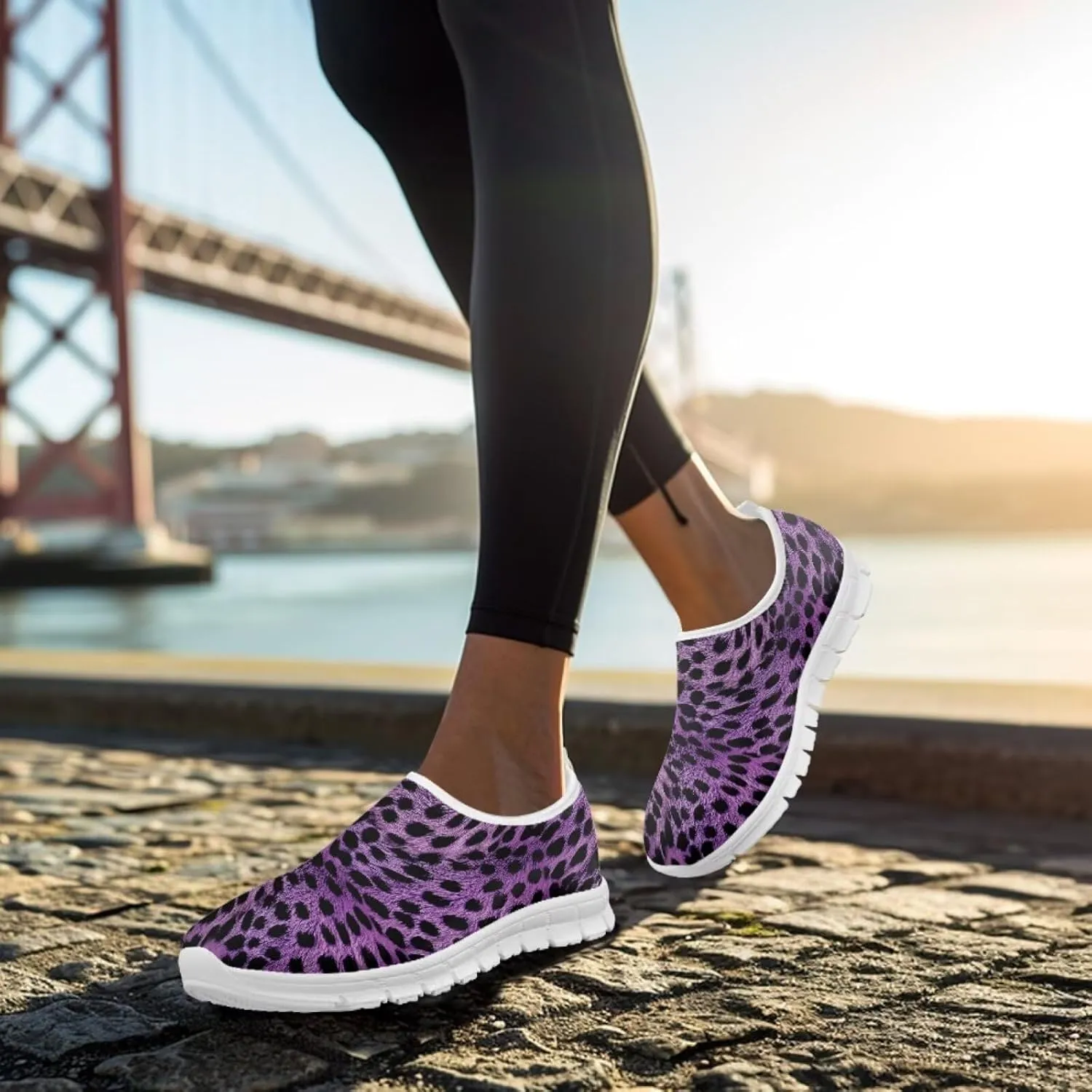 Howilath Animal Print Women's Loafers & Slip-on Running Sneakers Travel Breathable Shoes with Anti-Slip Sole