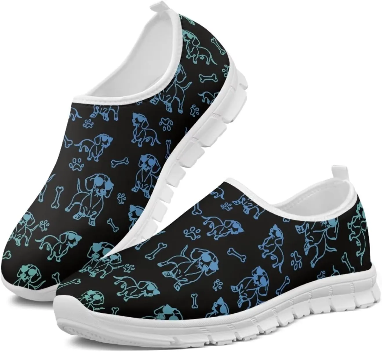 Howilath Dog Print Slip on Loafers for Women Breathable Walking Sneakers Sport Shoes with Anti-Slip Sole