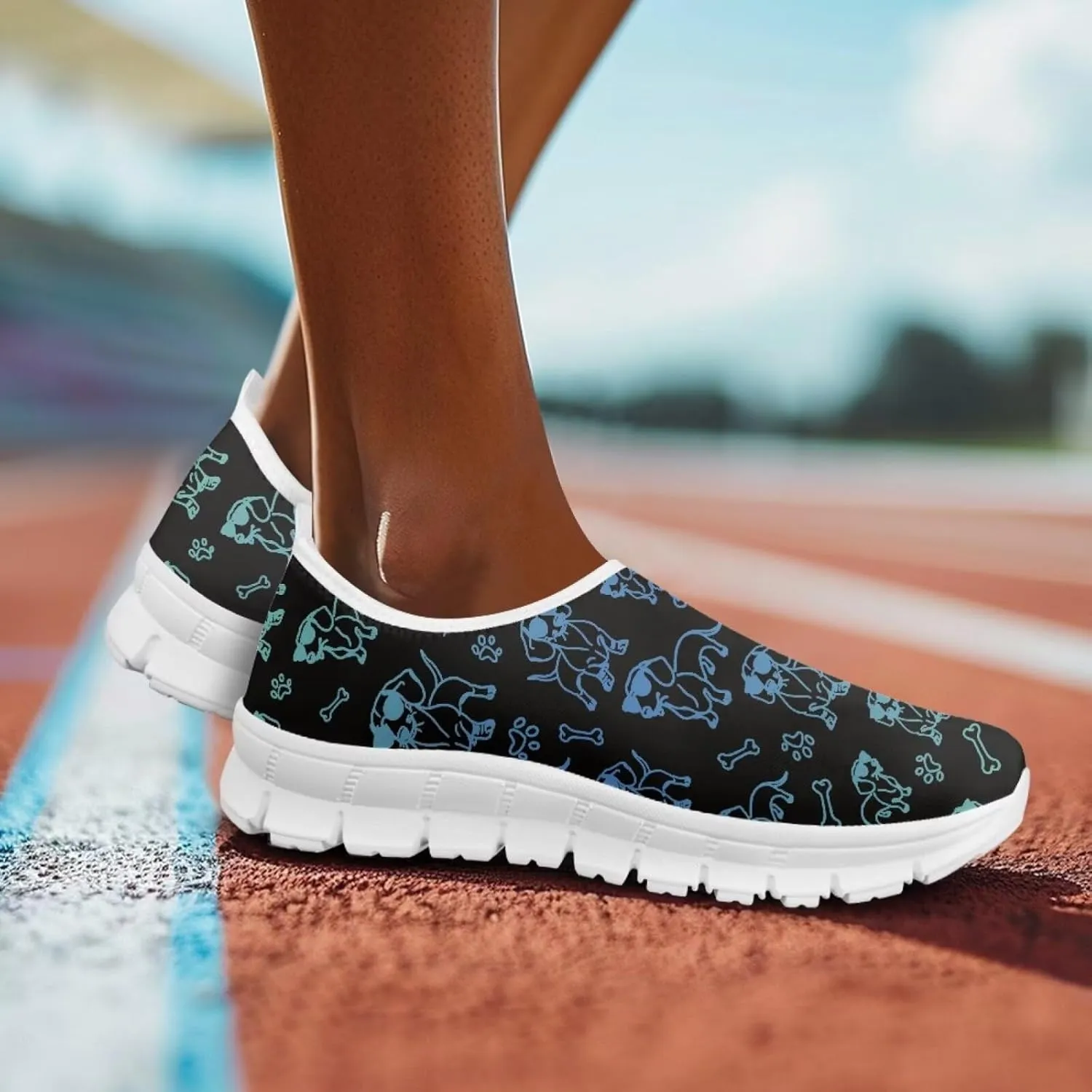 Howilath Dog Print Slip on Loafers for Women Breathable Walking Sneakers Sport Shoes with Anti-Slip Sole