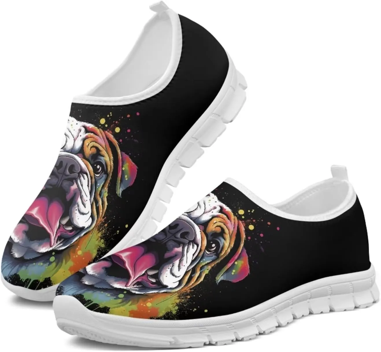 Howilath Dog Print Slip on Loafers for Women Breathable Walking Sneakers Sport Shoes with Anti-Slip Sole
