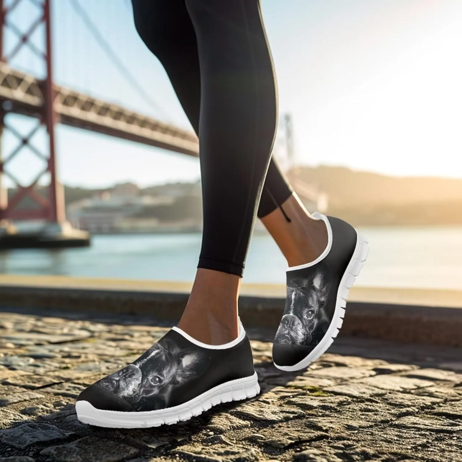 Howilath Dog Print Slip on Loafers for Women Breathable Walking Sneakers Sport Shoes with Anti-Slip Sole