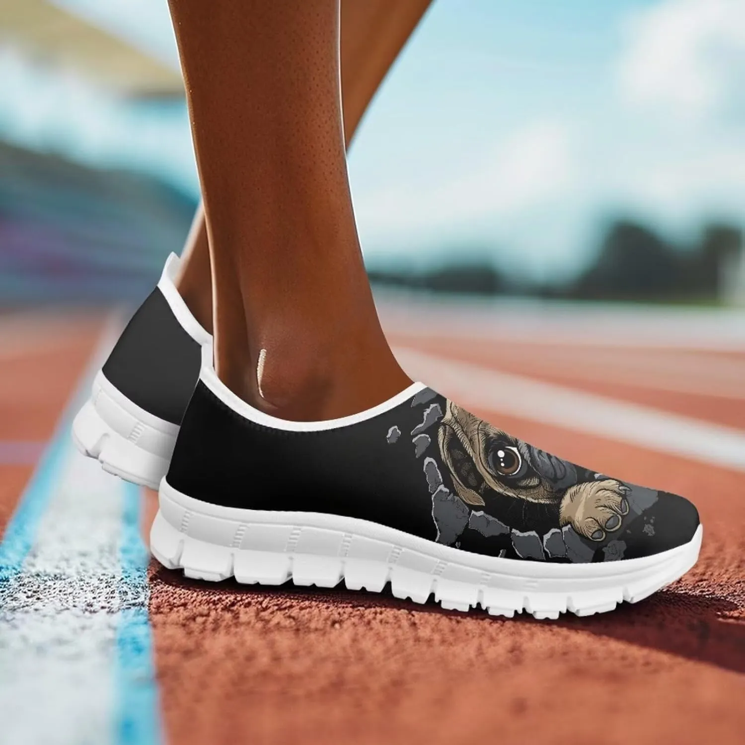 Howilath Dog Print Slip on Loafers for Women Breathable Walking Sneakers Sport Shoes with Anti-Slip Sole