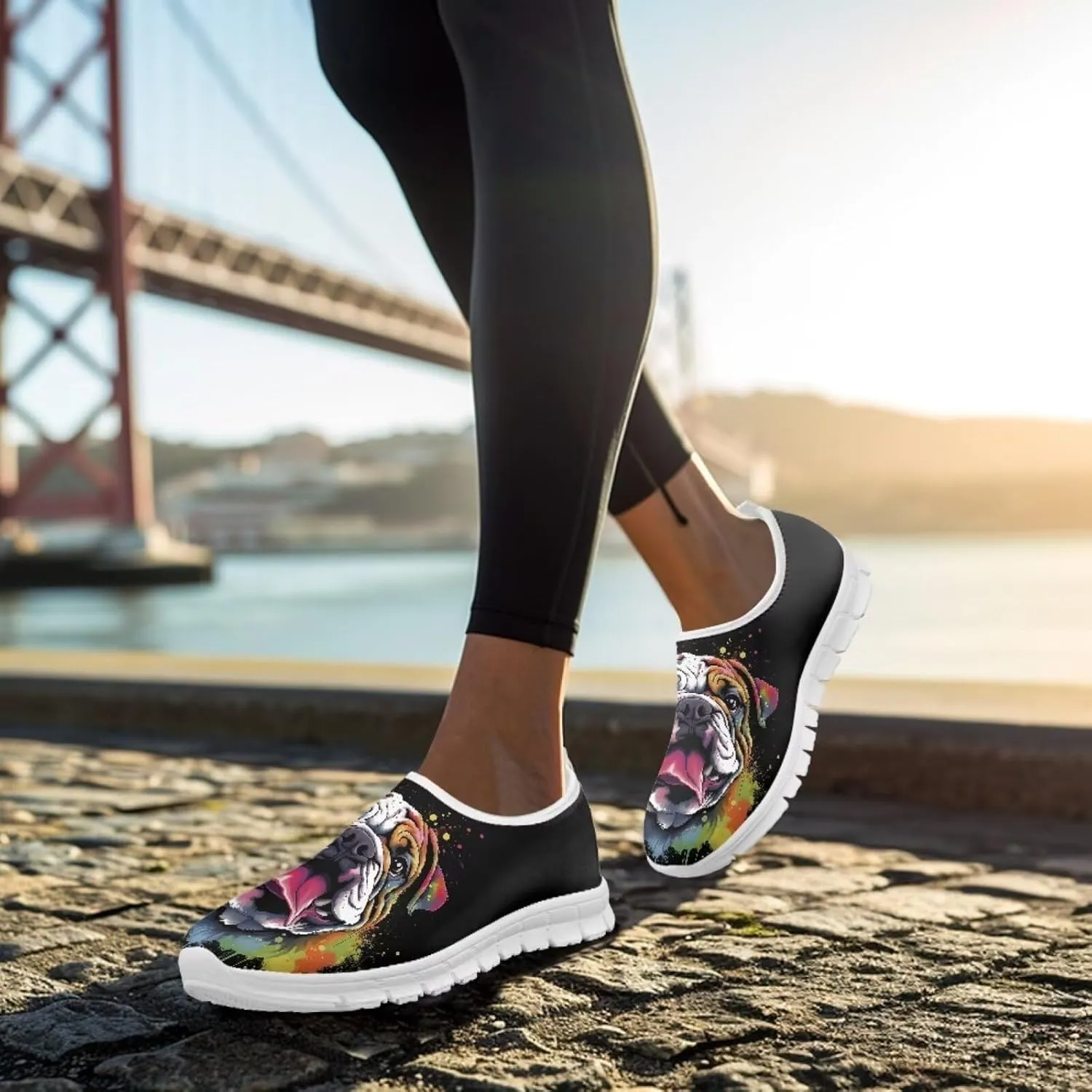 Howilath Dog Print Slip on Loafers for Women Breathable Walking Sneakers Sport Shoes with Anti-Slip Sole