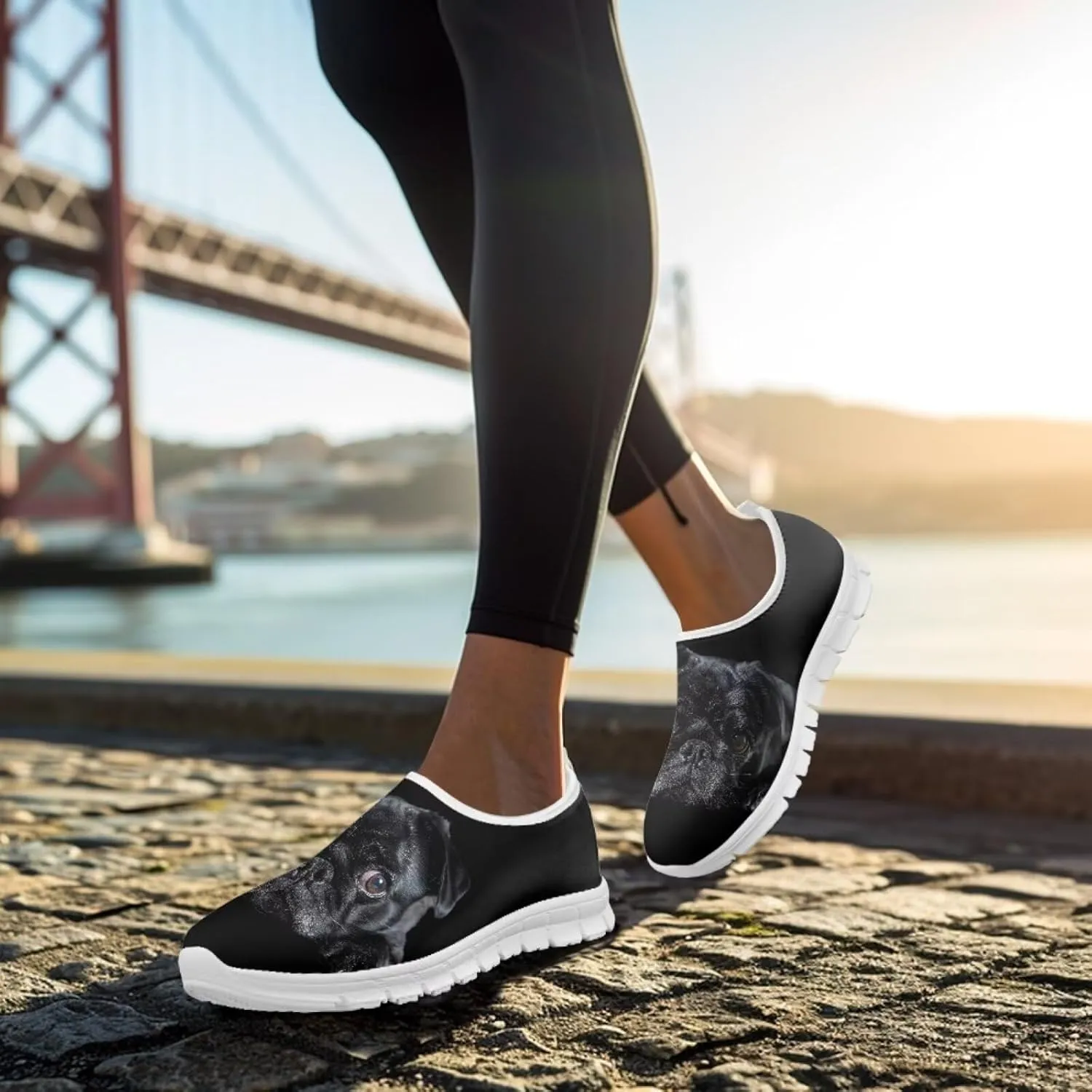 Howilath Dog Print Slip on Loafers for Women Breathable Walking Sneakers Sport Shoes with Anti-Slip Sole