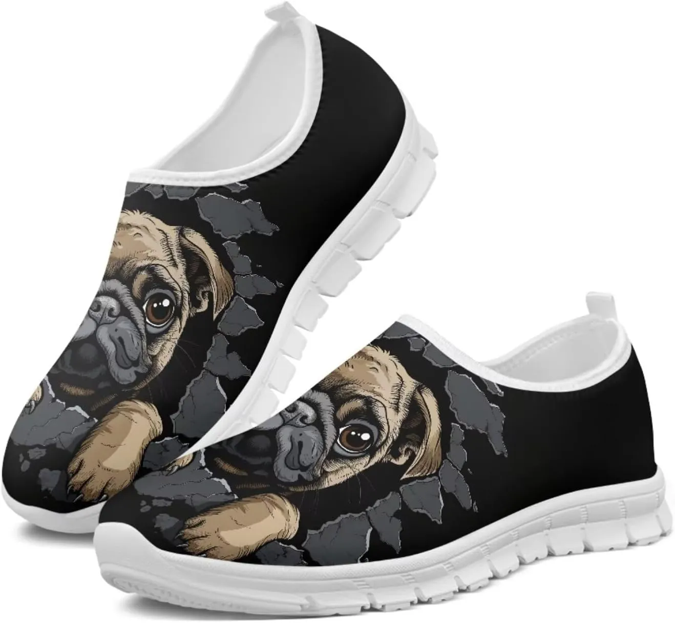Howilath Dog Print Slip on Loafers for Women Breathable Walking Sneakers Sport Shoes with Anti-Slip Sole
