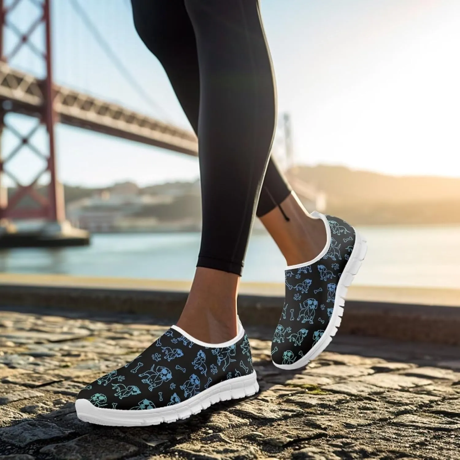 Howilath Dog Print Slip on Loafers for Women Breathable Walking Sneakers Sport Shoes with Anti-Slip Sole