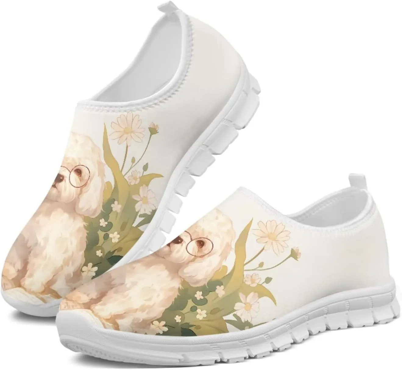 Howilath Dog Print Slip on Loafers for Women Breathable Walking Sneakers Sport Shoes with Anti-Slip Sole