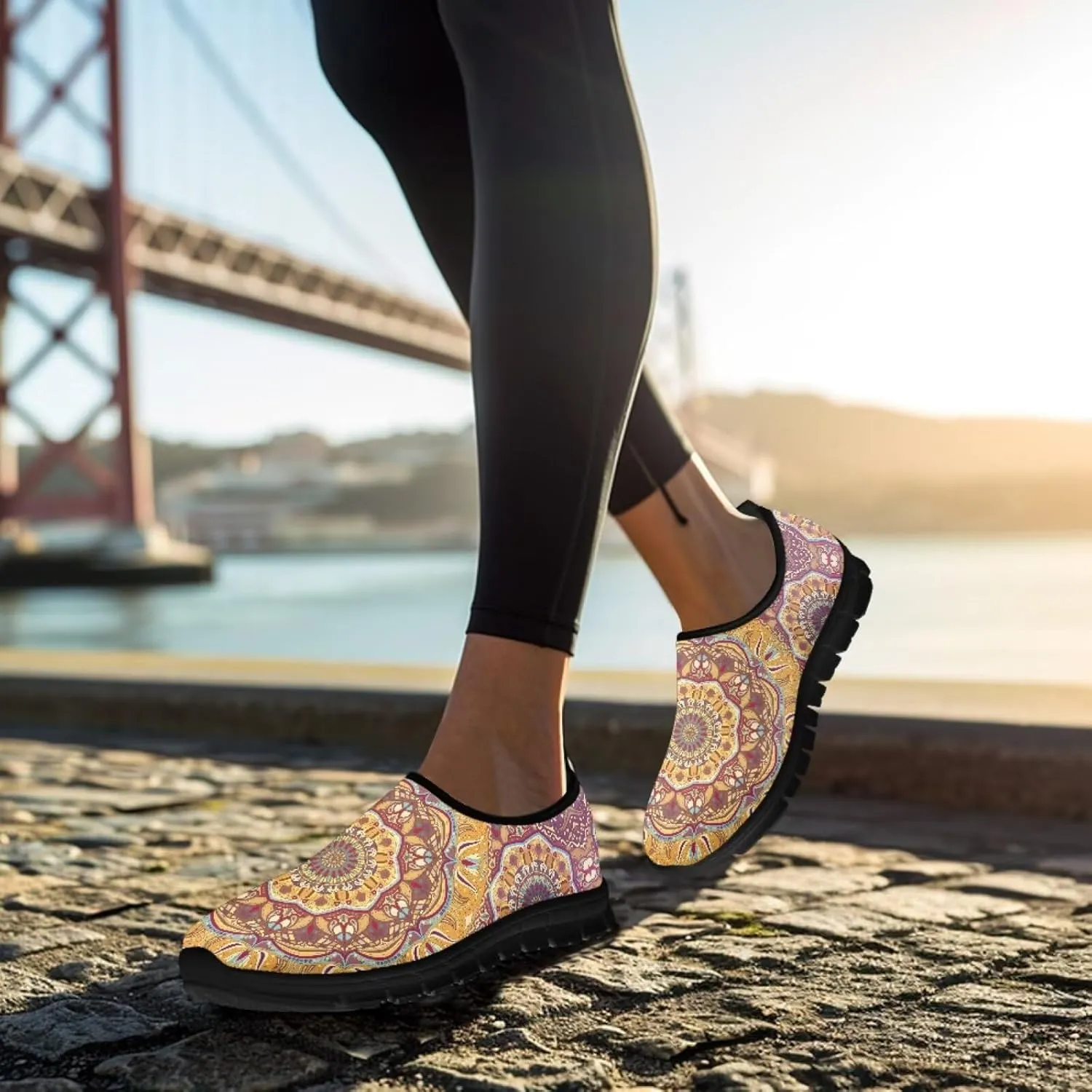 Howilath Mandala Print Slip on Loafers for Women No Laces Casual Sport Shoes Hands Free Shoes with Anti-Slip Sole