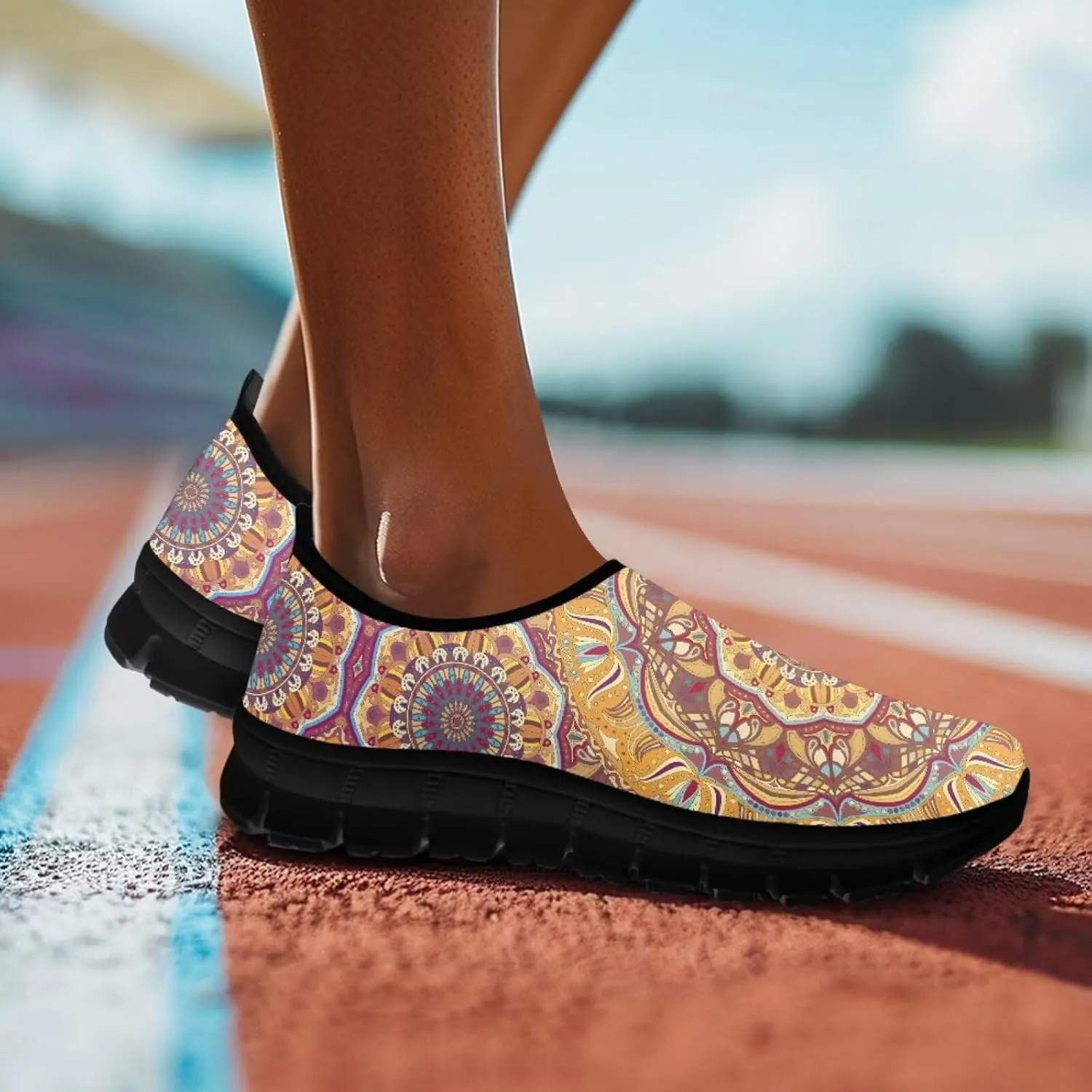 Howilath Mandala Print Slip on Loafers for Women No Laces Casual Sport Shoes Hands Free Shoes with Anti-Slip Sole