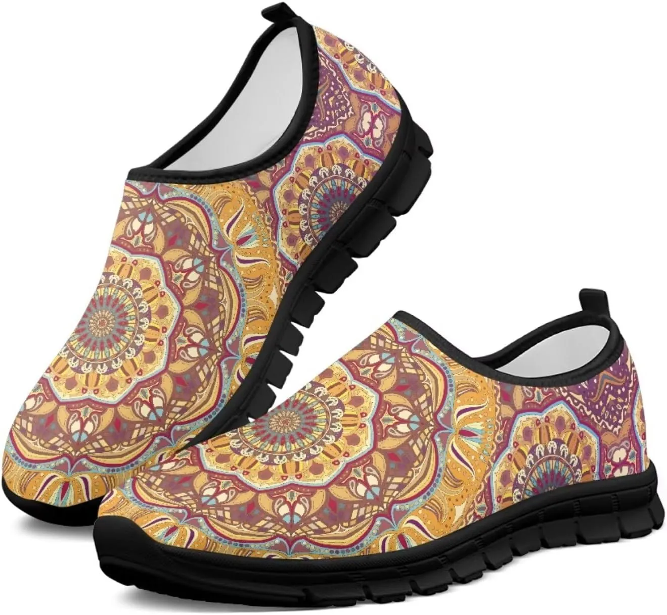 Howilath Mandala Print Slip on Loafers for Women No Laces Casual Sport Shoes Hands Free Shoes with Anti-Slip Sole