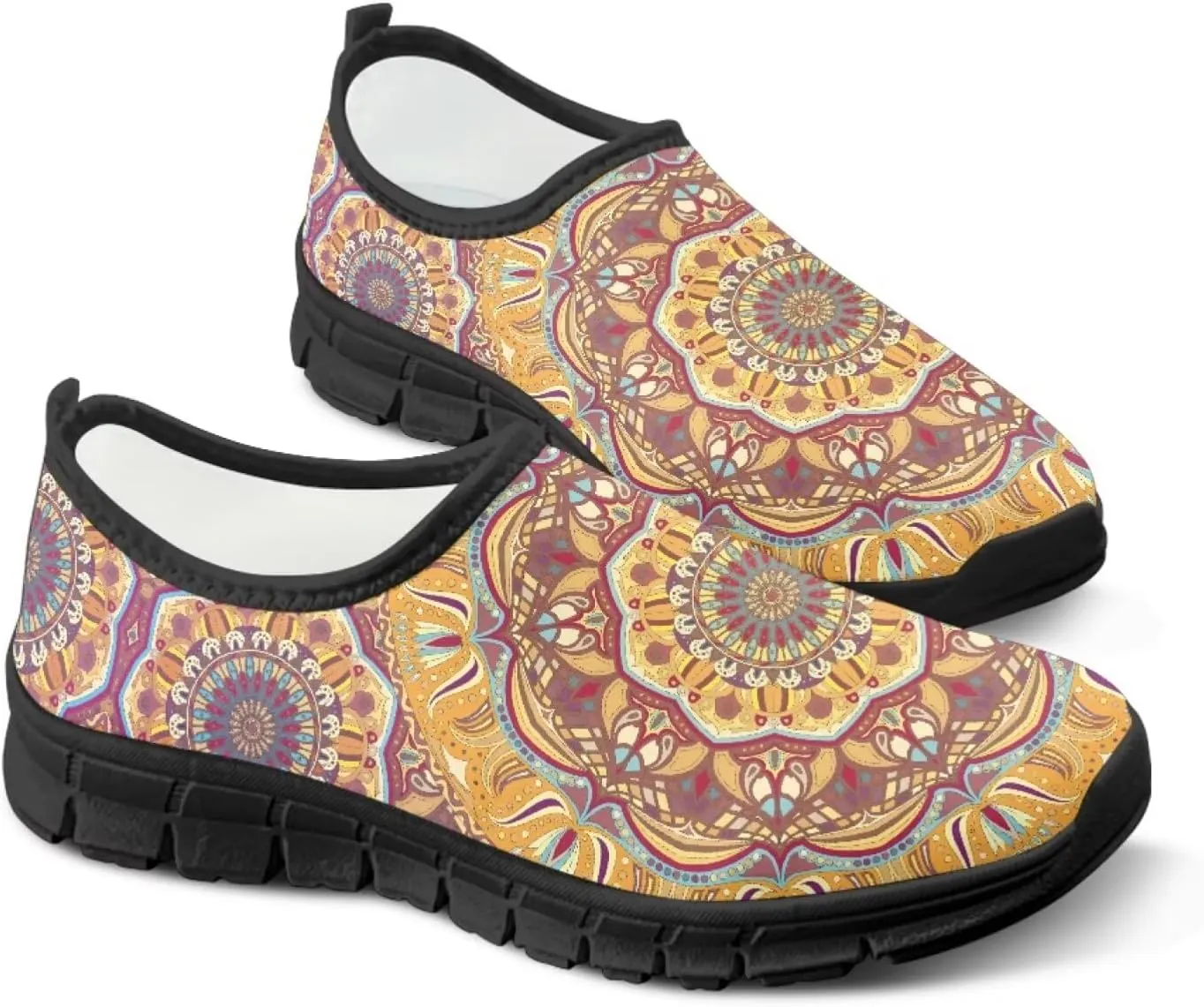 Howilath Mandala Print Slip on Loafers for Women No Laces Casual Sport Shoes Hands Free Shoes with Anti-Slip Sole
