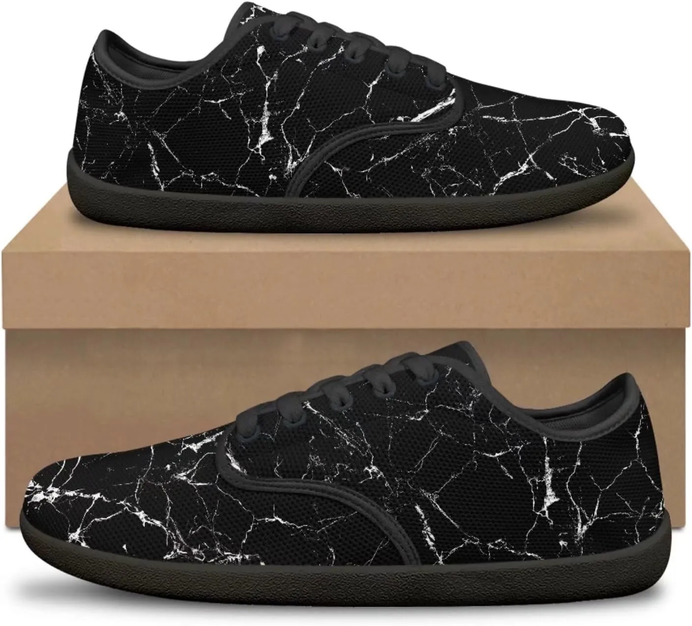 Howilath Marble Print Women Barefoot Shoes Lace-up Flat Shoes with Anti-Slip Sole Breathable Casual Sport Shoes