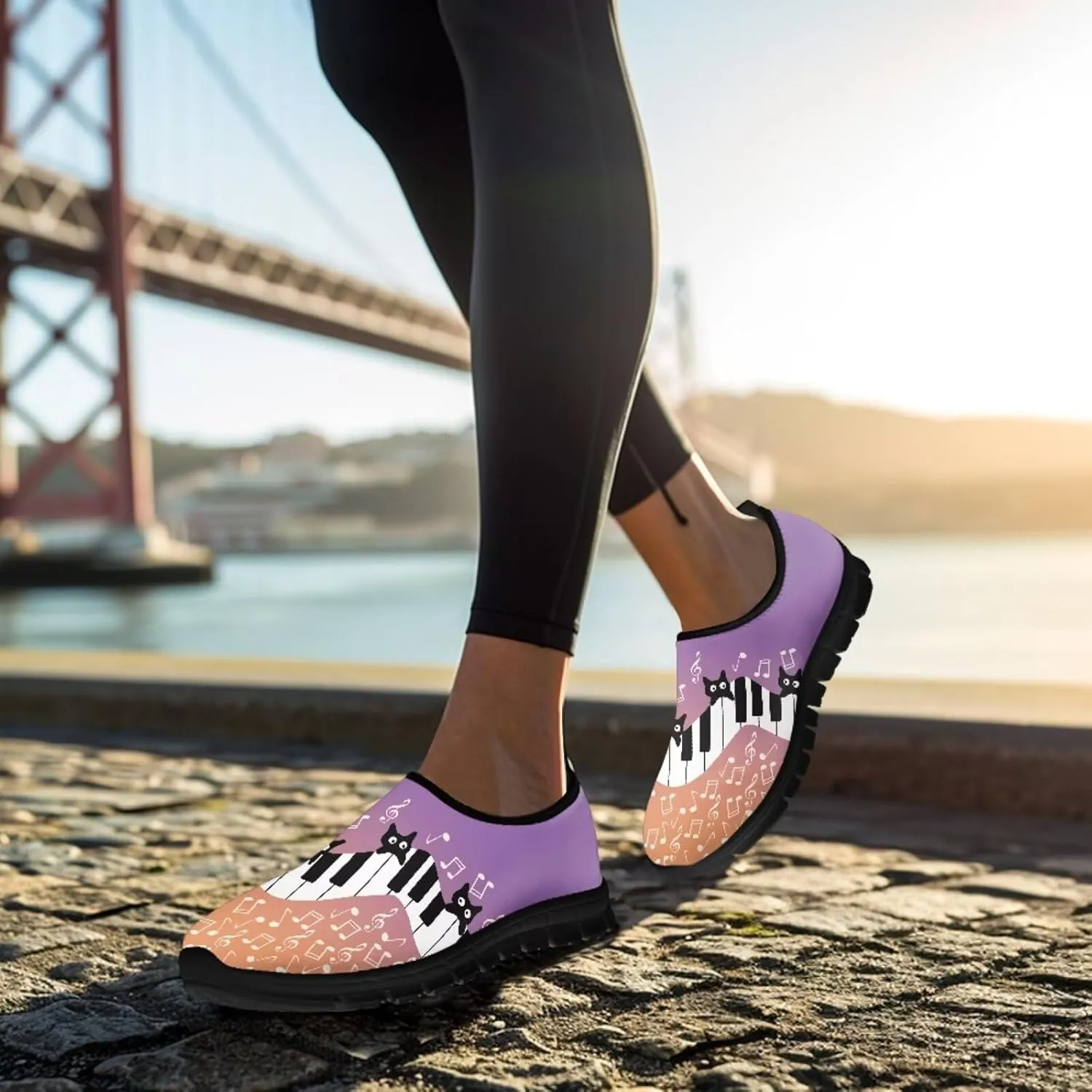 Howilath Music Note Piano Slip on Loafers for Women Running Sneakers Hands Free Shoes with Anti-Slip Sole