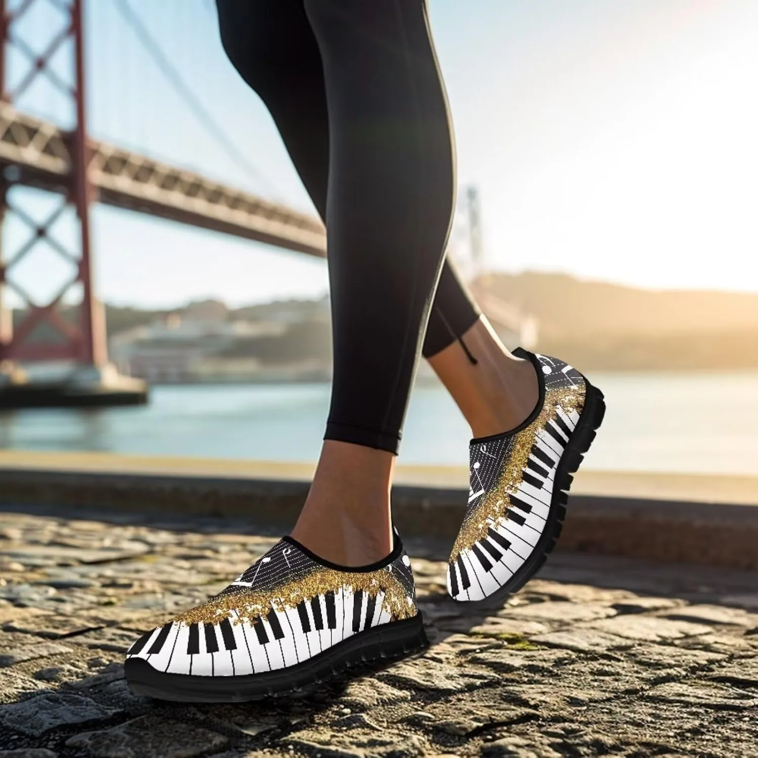 Howilath Music Note Piano Slip on Loafers for Women Running Sneakers Hands Free Shoes with Anti-Slip Sole