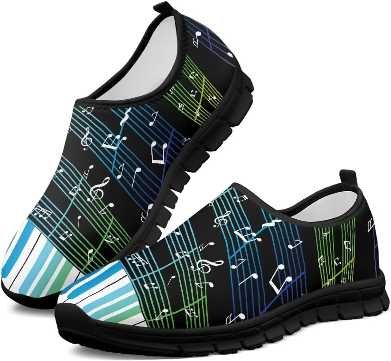Howilath Music Note Piano Slip on Loafers for Women Running Sneakers Hands Free Shoes with Anti-Slip Sole