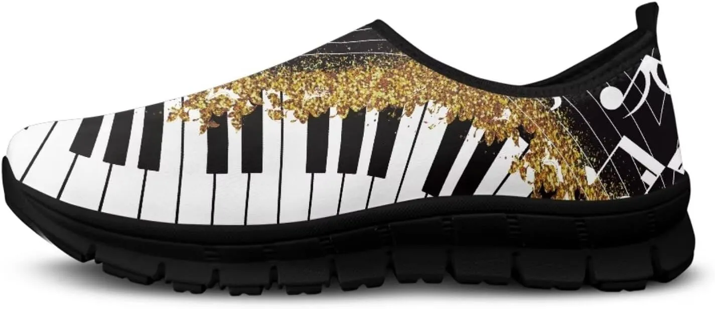 Howilath Music Note Piano Slip on Loafers for Women Running Sneakers Hands Free Shoes with Anti-Slip Sole