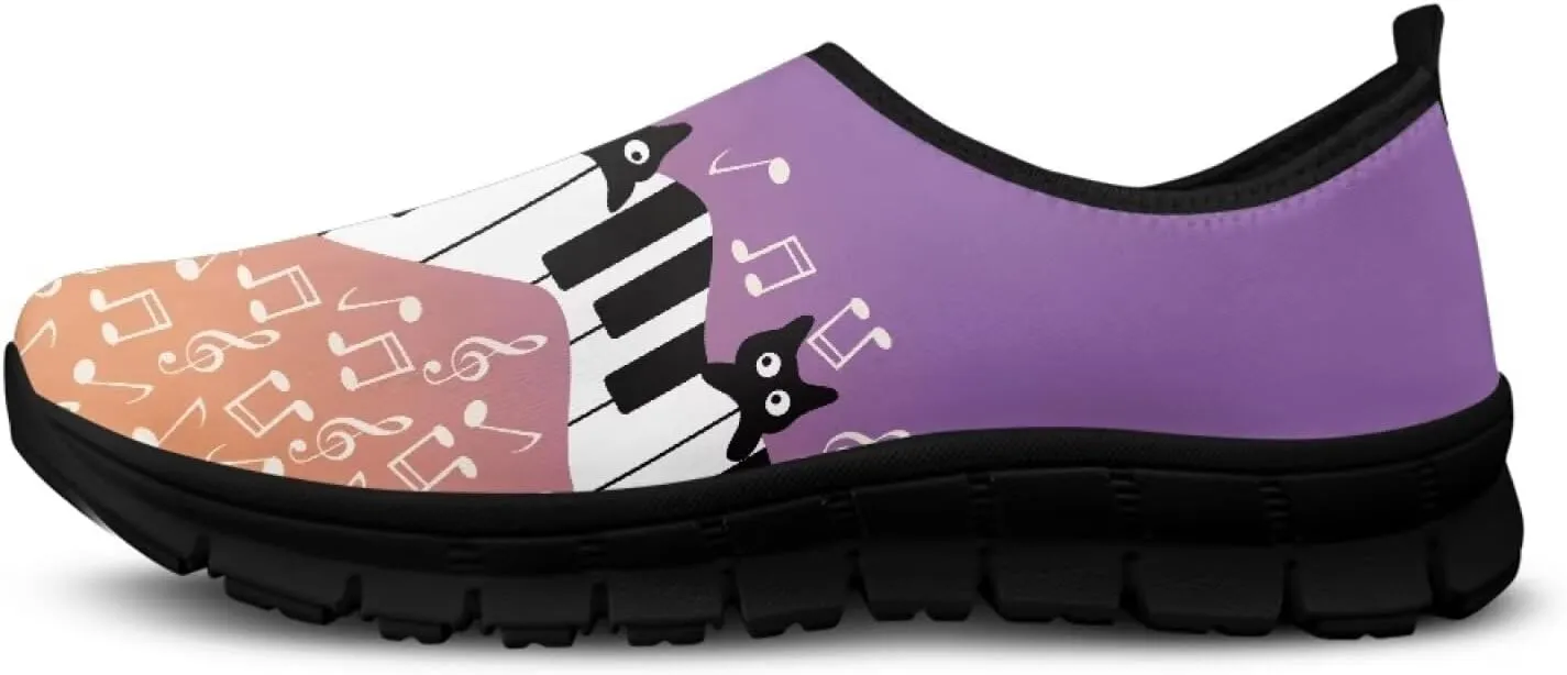 Howilath Music Note Piano Slip on Loafers for Women Running Sneakers Hands Free Shoes with Anti-Slip Sole