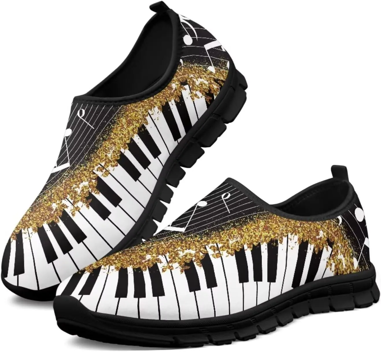 Howilath Music Note Piano Slip on Loafers for Women Running Sneakers Hands Free Shoes with Anti-Slip Sole