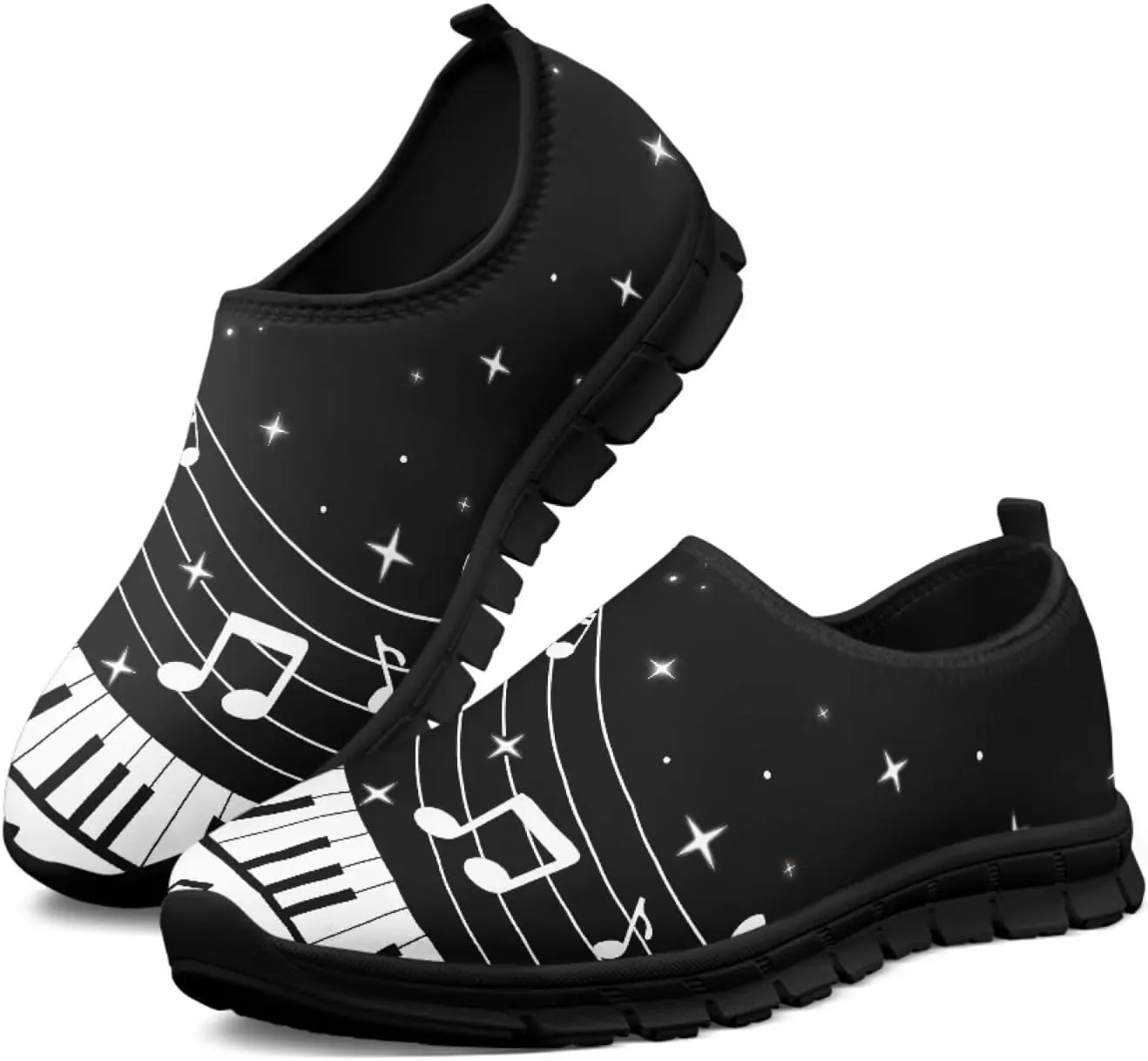 Howilath Music Note Piano Slip on Loafers for Women Running Sneakers Hands Free Shoes with Anti-Slip Sole